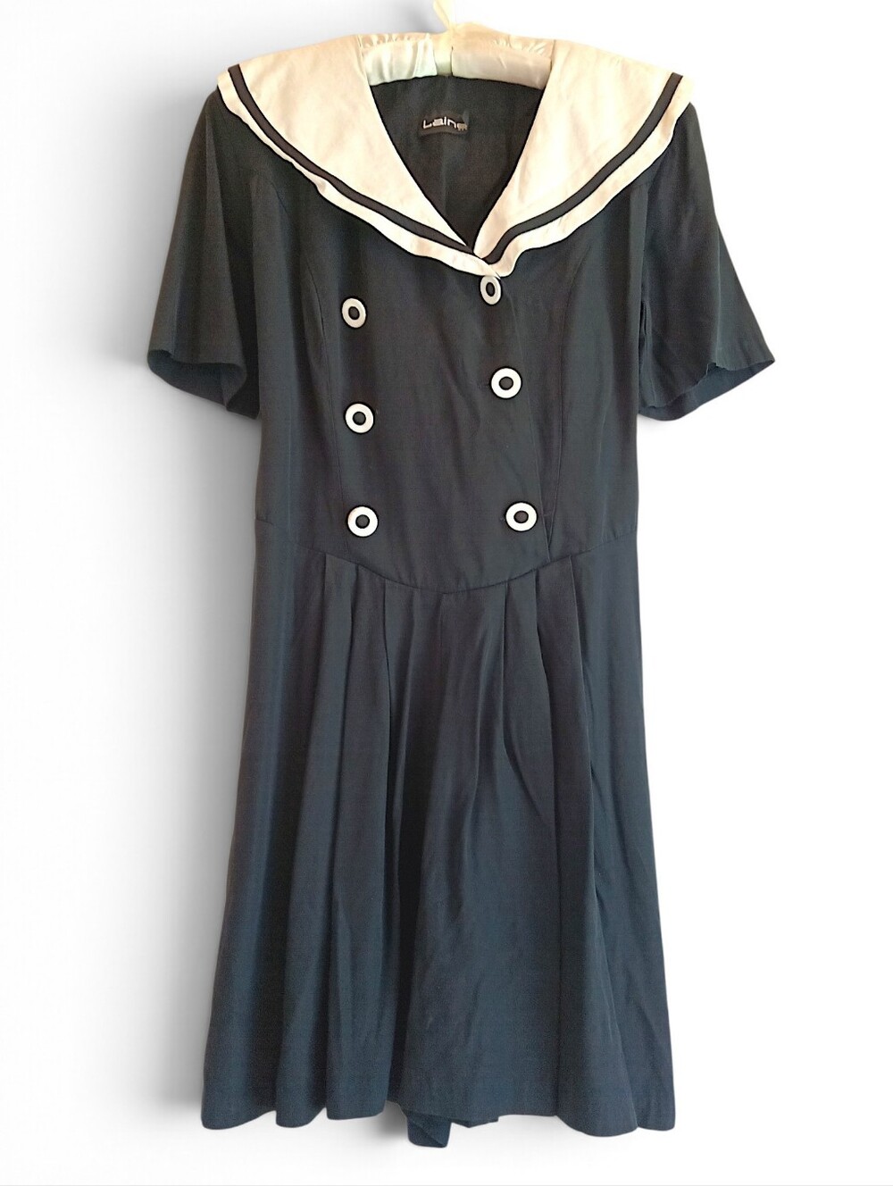 vintage double-breasted sailor Romper 80s Black White Retro Pin Up Nautical Med